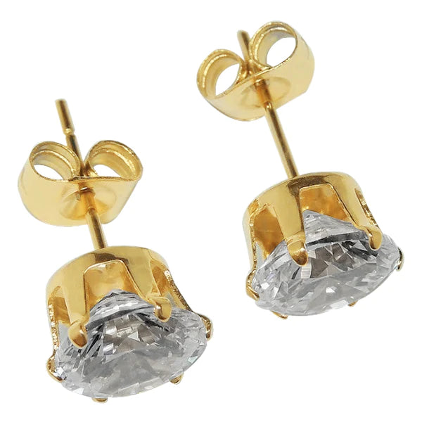 Damen Ohrstecker mit Rundschliff. 4 Karat Echt DiamantGelbgold 14K