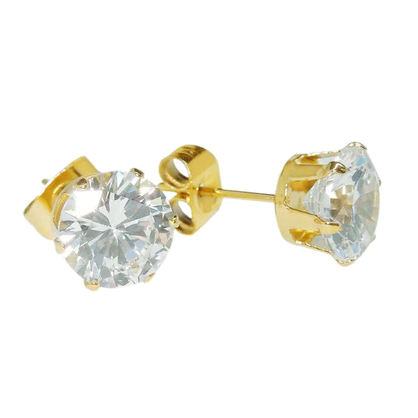 Damen Ohrstecker mit Rundschliff. 4 Karat Echt DiamantGelbgold 14K