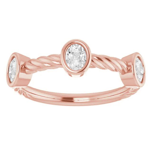 Damen Oval Old European Echt Diamant Band Lünette Rope Style 3 Karat