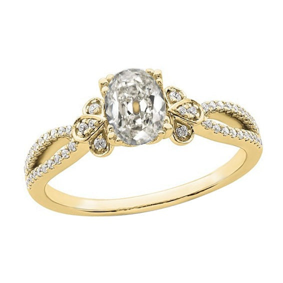 Damen Ovaler alter Minenschliff Echt Diamantring Zinke geteilter Schaft 4.20 Karat