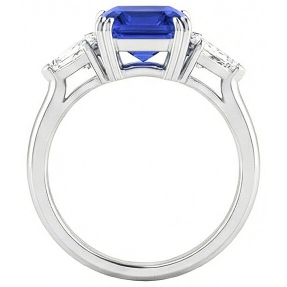 Damen Saphir Ring Asscher Cut 2.50 Karat Konische Baguette Aus der Erde Abgebauter Natürlicher Diamanten