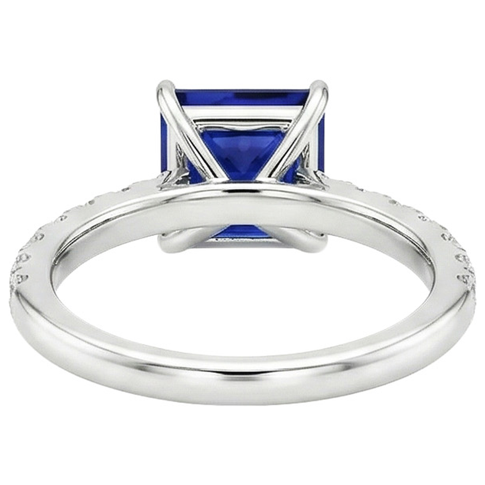 Damen Solitaire Accent Ring Blauer Saphir und Aus der Erde Abgebauter Natürlicher Diamant 5.5 Karat