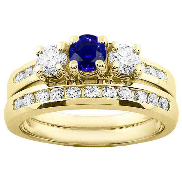 Damen Gelb Gold Diamant Saphir Verlobungsring Set