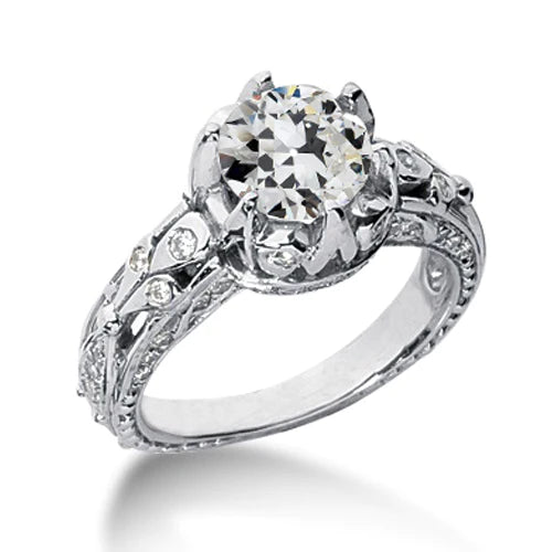 Damenring Alter Minenschliff Echt Diamant Antik-Stil 2 Karat Goldschmuck