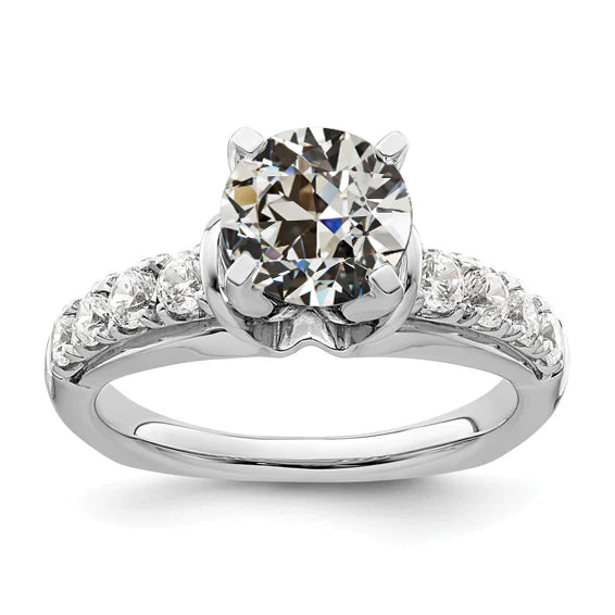 Damenring Rund alter Bergmann Echt Diamant 14K Weißgold 3.50 Karat