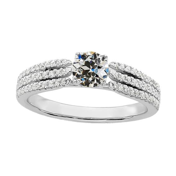 Damenring Runder Altschliff Echt Diamant Dreireihige Akzente 4 Karat