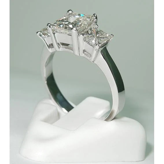 Damenring mit drei Steinen im Prinzessin-Schliff Weißgold 3,50 Karat Echt Diamant