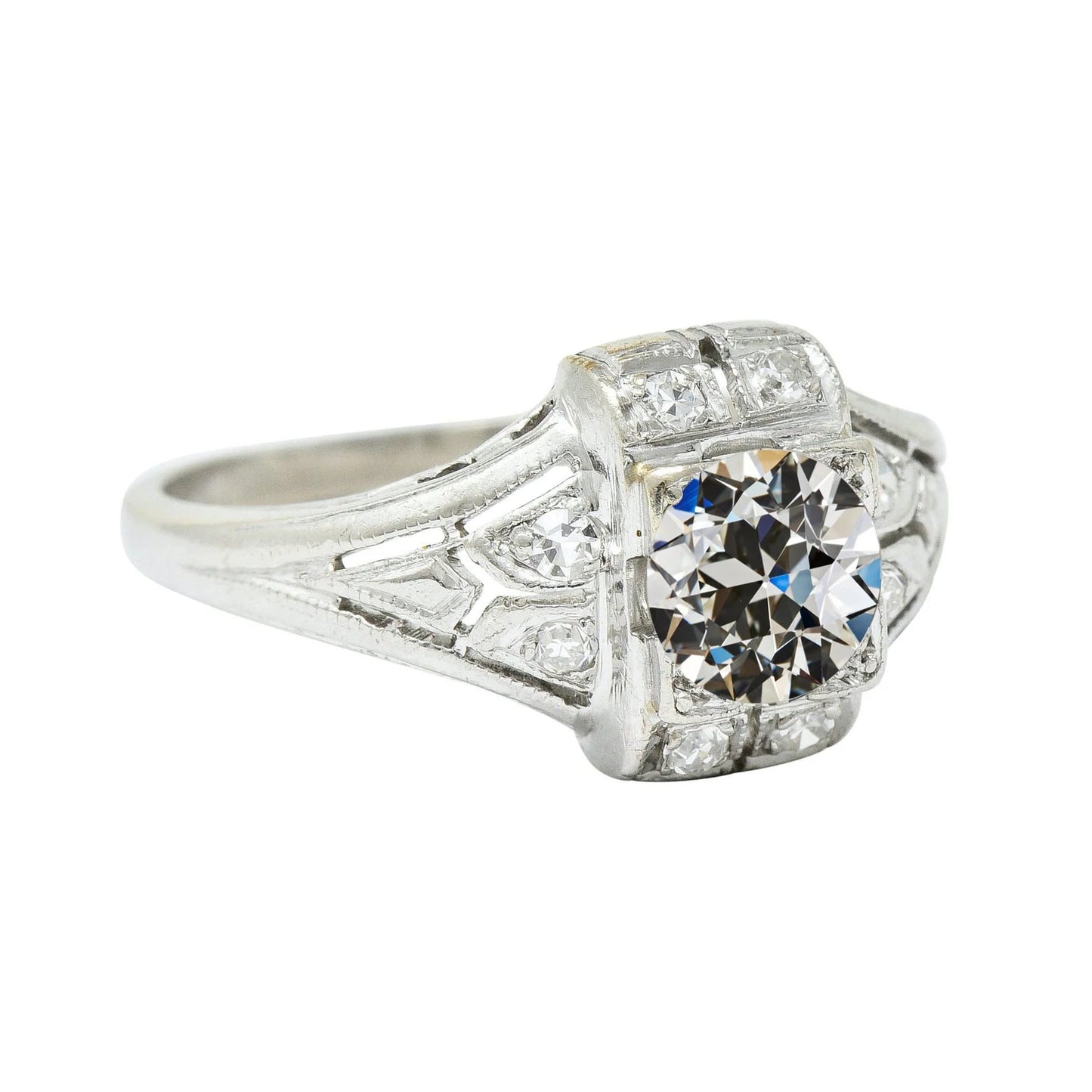 Damenring rund alter Bergmann Echt Diamant Milgrain Shank 2.50 Karat