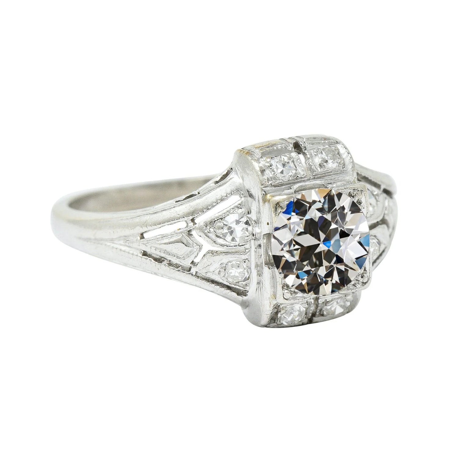 Damenring rund alter Bergmann Echt Diamant Milgrain Shank 2.50 Karat