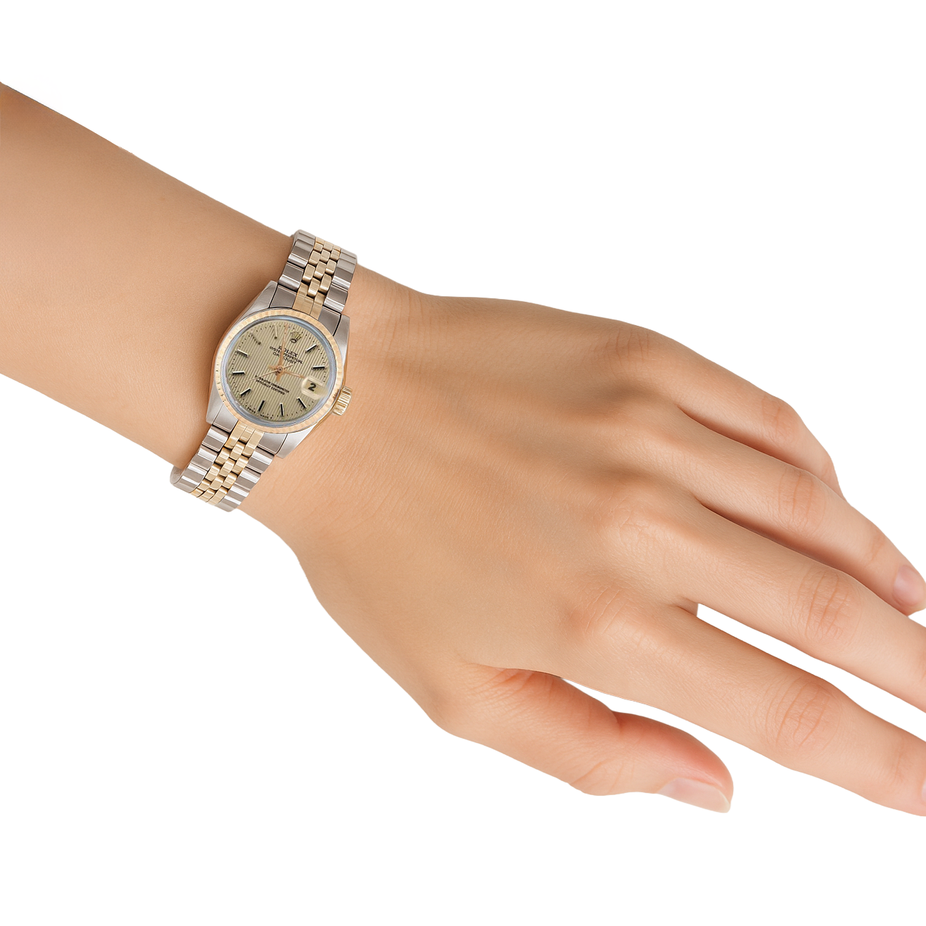 Damenuhr Rolex Date Just mit zweifarbigem Jubiläumsarmband