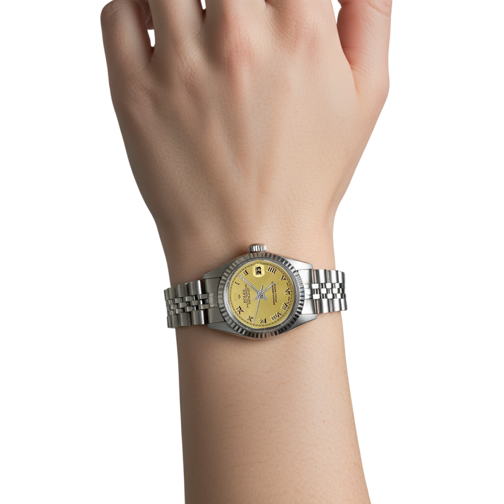 Damenuhr Rolex Datejust Zifferblatt Edelstahl Jubilee Armband geriffelte Lünette