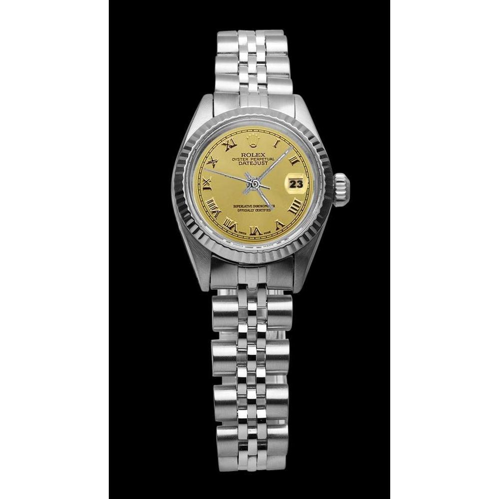 Damenuhr Rolex Datejust Zifferblatt Edelstahl Jubilee Armband geriffelte Lünette