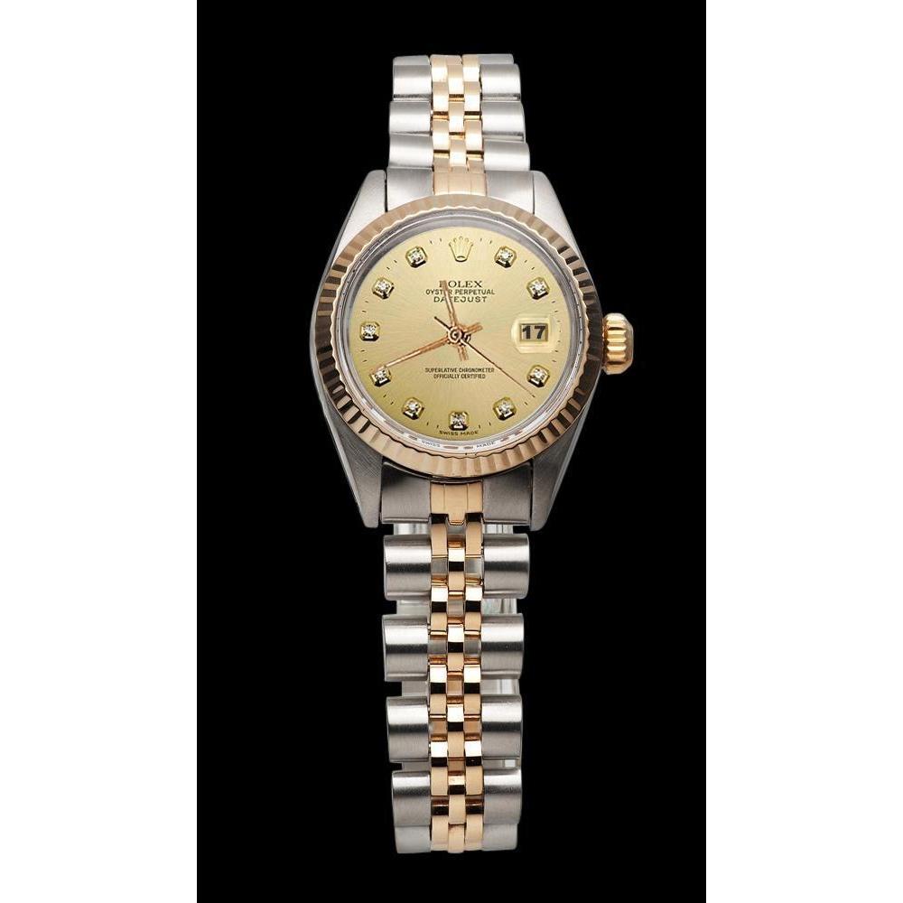 Damenuhr Rolex Datejust aus Gelbgold mit Jubilee-Armband und Zifferblatt