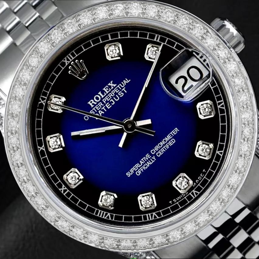 DateJust-Uhr Brauch Blau Diamant Zifferblatt Lünette Rolex Jubilee Armband Edelstahl SCHNELLES EINSTELLEN
