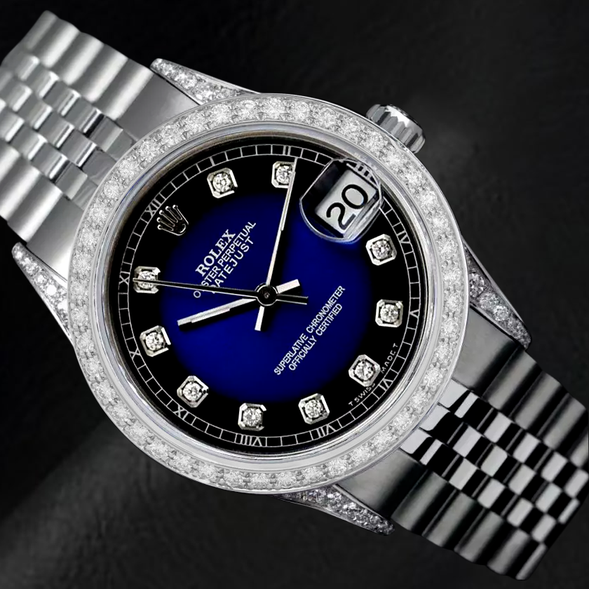 DateJust-Uhr Brauch Blau Diamant Zifferblatt Lünette Rolex Jubilee Armband Edelstahl SCHNELLES EINSTELLEN