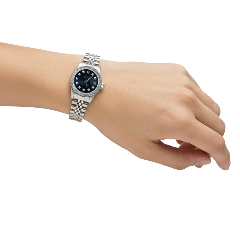 Date Just Rolex Damenuhr mit blauem Diamant-Zifferblatt und Lünette, Jubilee-Armband P2