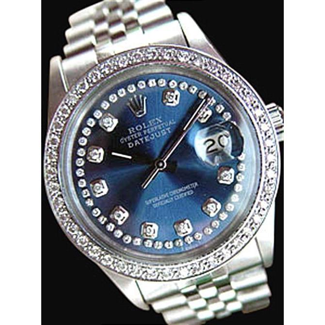 Date Just Rolex Herrenuhr mit blauem Diamanten-Zifferblatt und Lünette