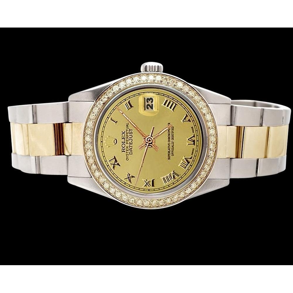 Datejust Champagner-Armbanduhr mit römischem Zifferblatt und goldenem Rolex-Armband. SCHNELLES SET