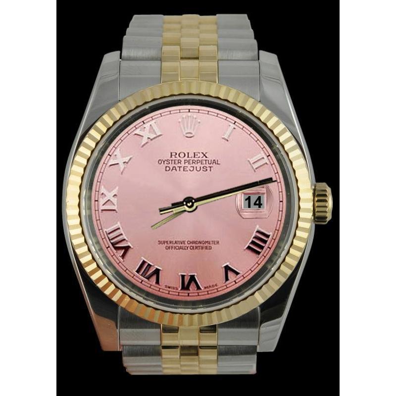 Datejust Herren-Rolex-Uhr, rosafarbenes römisches zweifarbiges Jubilee-Armband, schnelles Set