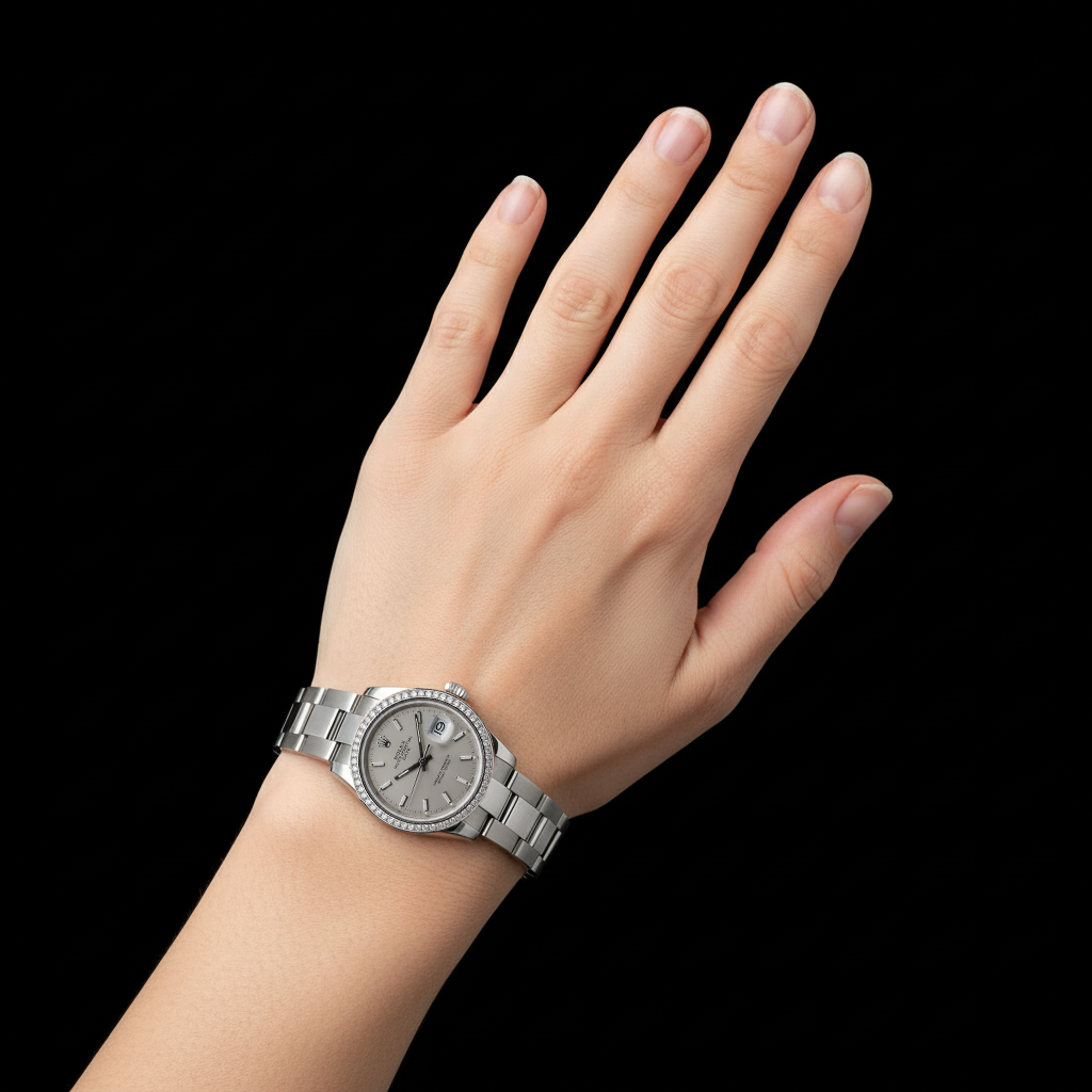 Datejust Mittelgroße Rolex-Uhr mit Diamant-Lünette, Stick-Zifferblatt, Edelstahl P4