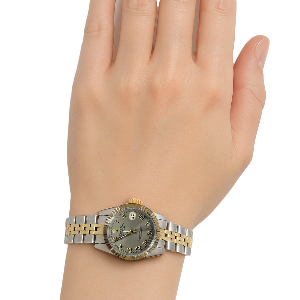 Datejust Rolex-Damenuhr mit zweifarbigem, grauem römischem Zifferblatt