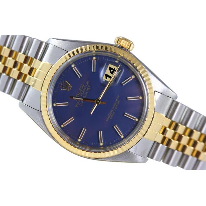 Datejust Rolex Blau Stick Zifferblatt Lünette Herrenuhr mit zweifarbigem Armband