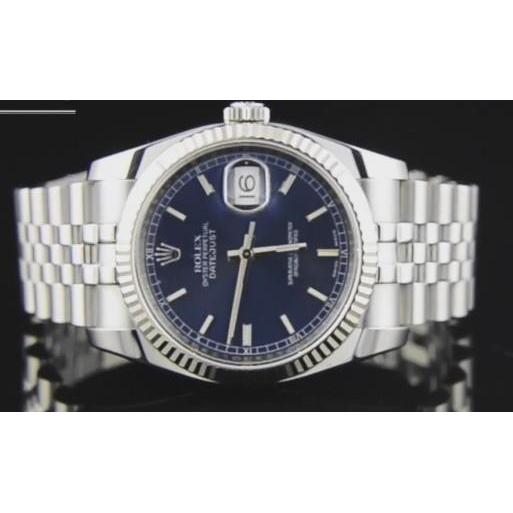 Datejust Rolex Herrenuhr, Stick-Zifferblatt, geriffelte Lünette, Edelstahl, SCHNELLES EINSTELLEN