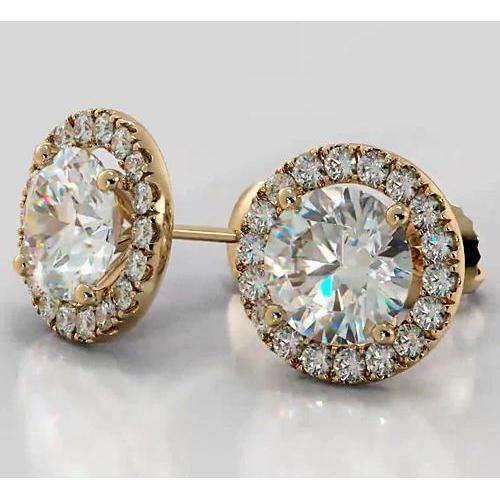 Diamant Halo Ohrstecker 4 Karat Gelbgold 14K - harrychadent.de