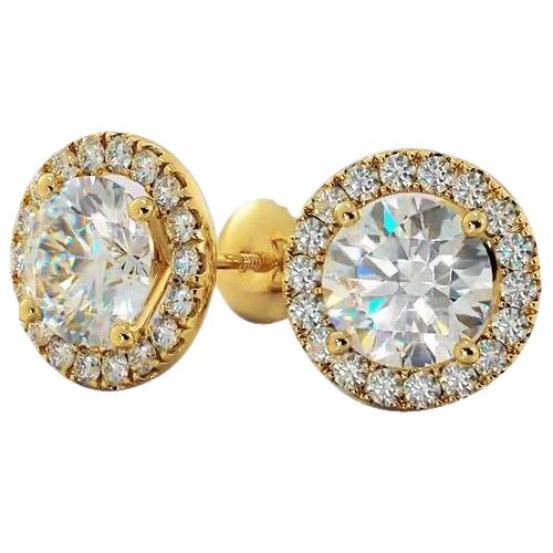 Diamant Halo Ohrstecker 4 Karat Gelbgold 14K - harrychadent.de