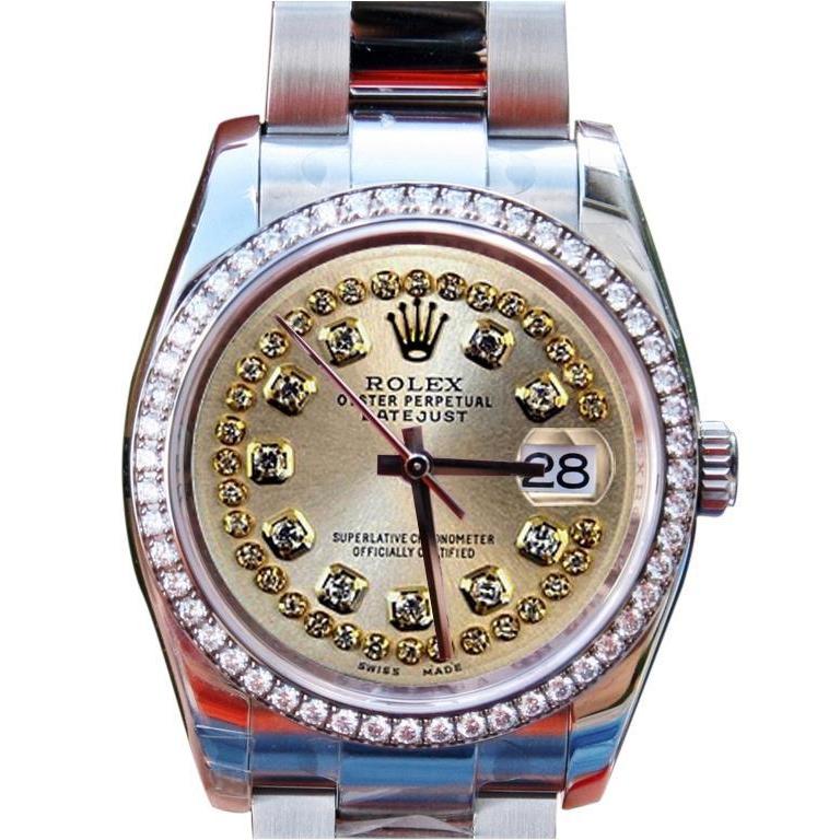 Diamant-Lünette Zifferblatt Damen Herren Rolex-Uhr Edelstahl Zeichenfolge Diamant-Zifferblatt SCHNELLES SET