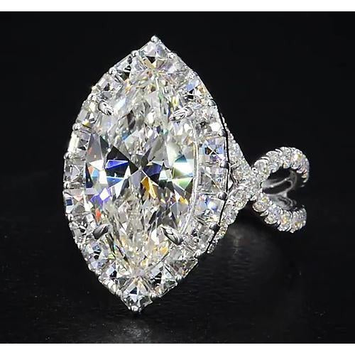 Diamant Ring 7 Karat Marquise Split Shank Halo Weiß Gold Schmuck