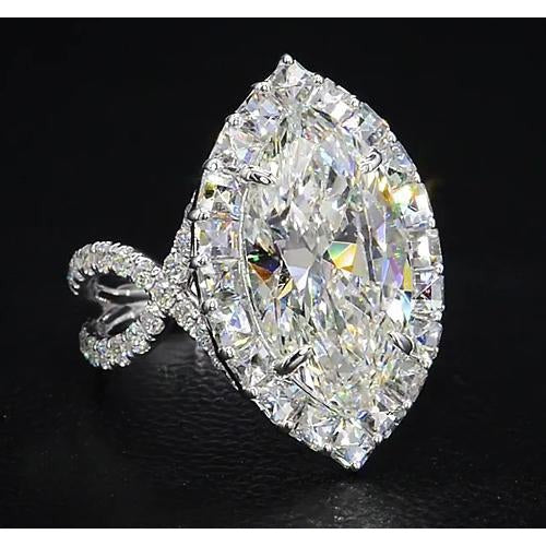 Diamant Ring 7 Karat Marquise Split Shank Halo Weiß Gold Schmuck