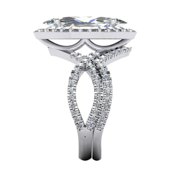 Diamant Ring 7 Karat Marquise Split Shank Halo Weiß Gold Schmuck