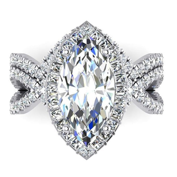 Diamant Ring 7 Karat Marquise Split Shank Halo Weiß Gold Schmuck