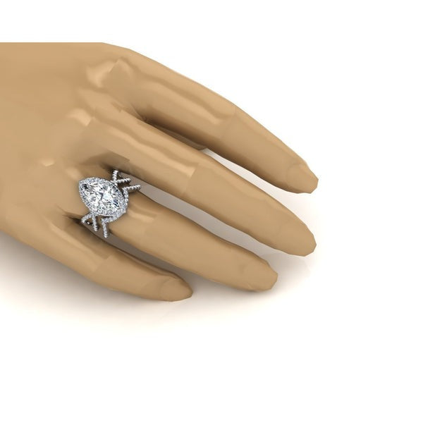 Diamant Ring 7 Karat Marquise Split Shank Halo Weiß Gold Schmuck