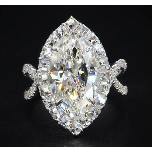Diamant Ring 7 Karat Marquise Split Shank Halo Weiß Gold Schmuck