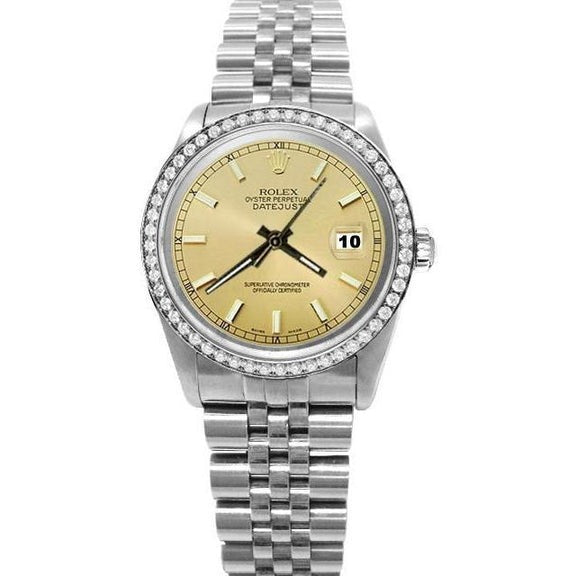 Diamant Rolex Date Just Betrachten Champagner-Zifferblatt Oyster Edelstahl & Gold SCHNELLES EINSTELLEN