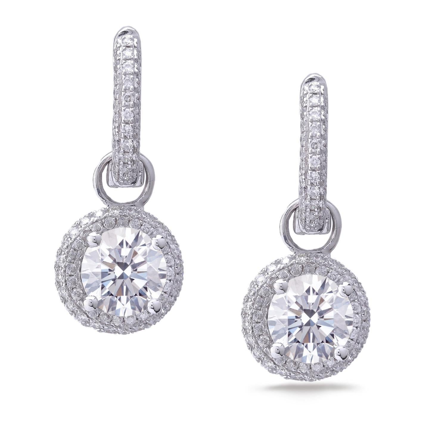 Aus der Erde Abgebauter Natürlicher Diamanten Damenohrringe Rundschliff 2,90 Karat echtes Weißgold 14K