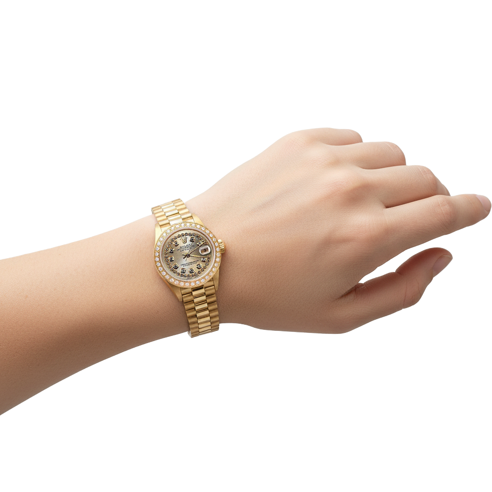 Diamantlünette Rolex Datejust Modell Präsidentenstil Uhr mit zweireihigem Zifferblatt