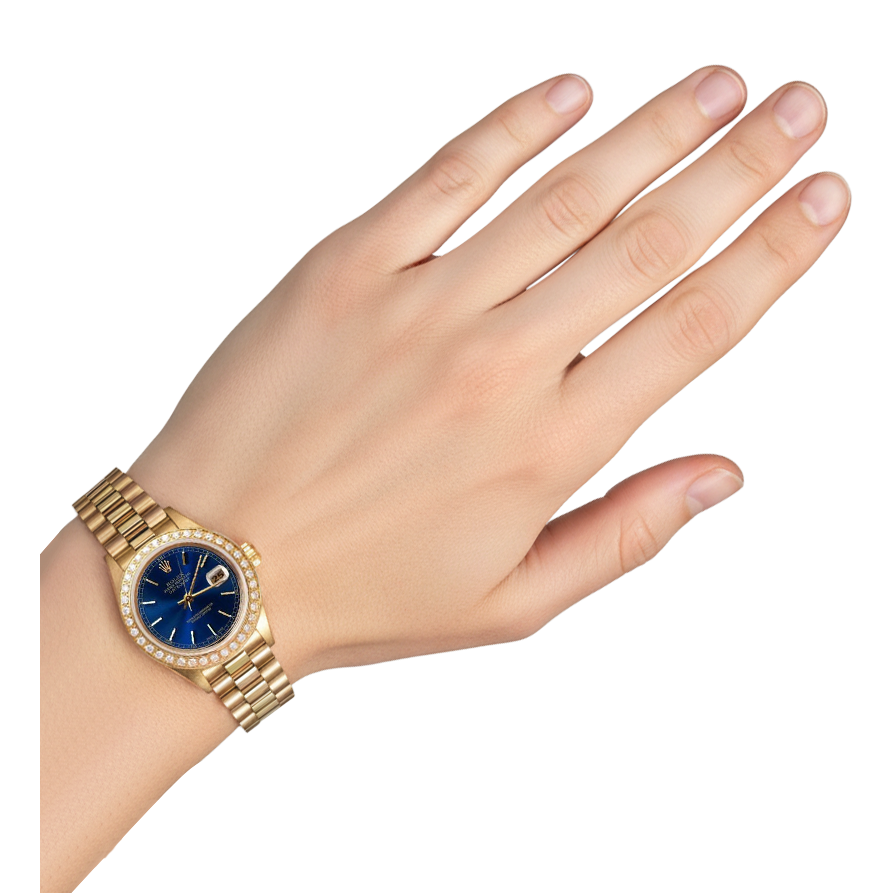 Diamantlünette Rolex Datejust Uhr Dame Gold Präsidentenstil P2