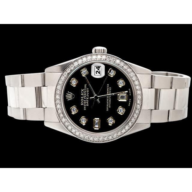 Diamantlünette Rolex Datejust Uhr Edelstahl Schwarzes Diamantzifferblatt