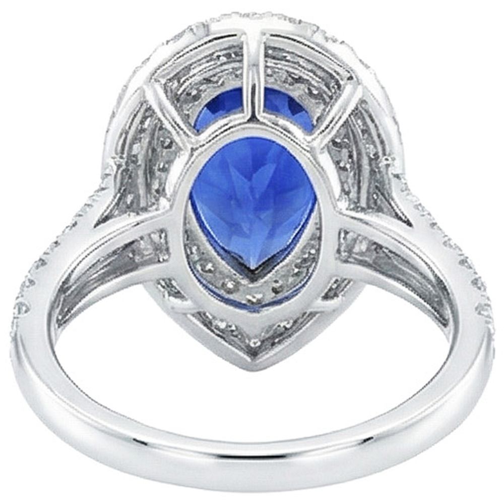 Doppel Halo Ring Birne Sri Lanka Saphir & Natürlicher Diamant ( nicht im Labor gezüchtet )en 6,50 Karat