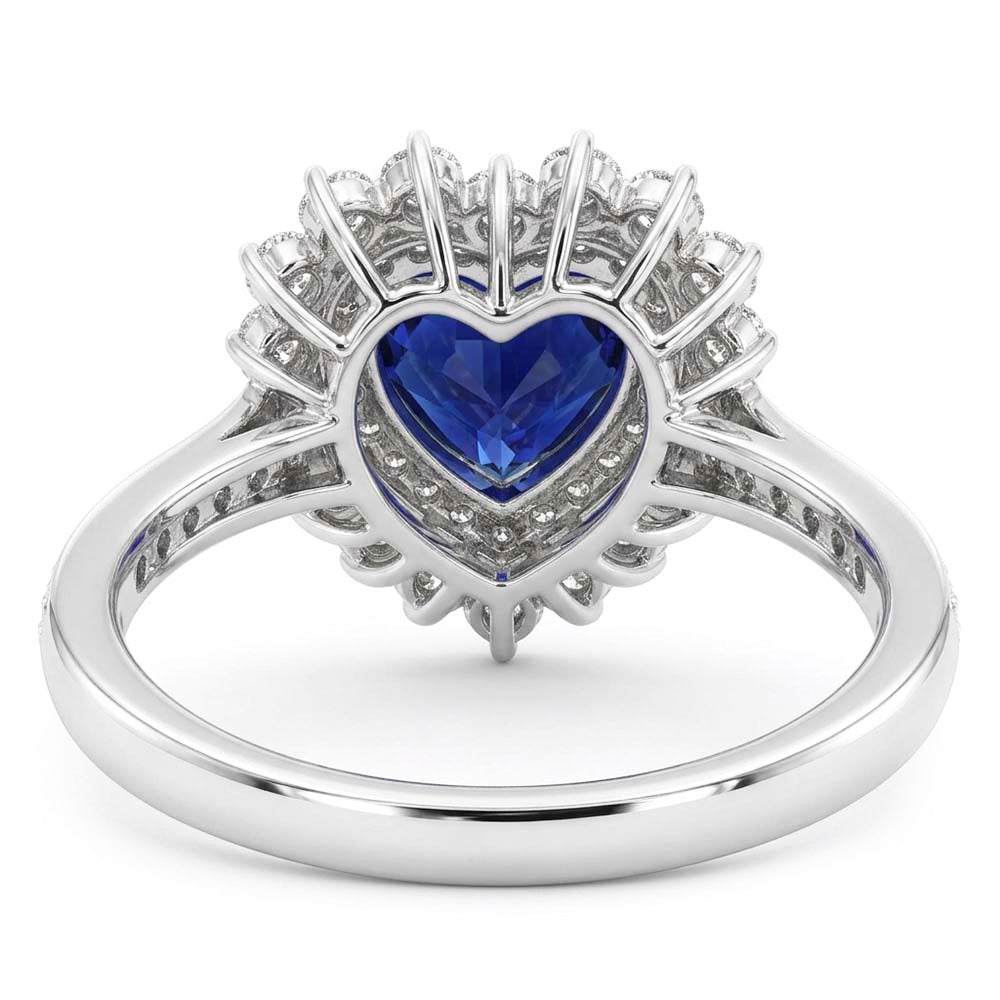Doppelter Halo Herz Ceylon Saphir Ring Blumenstil 4 Karat