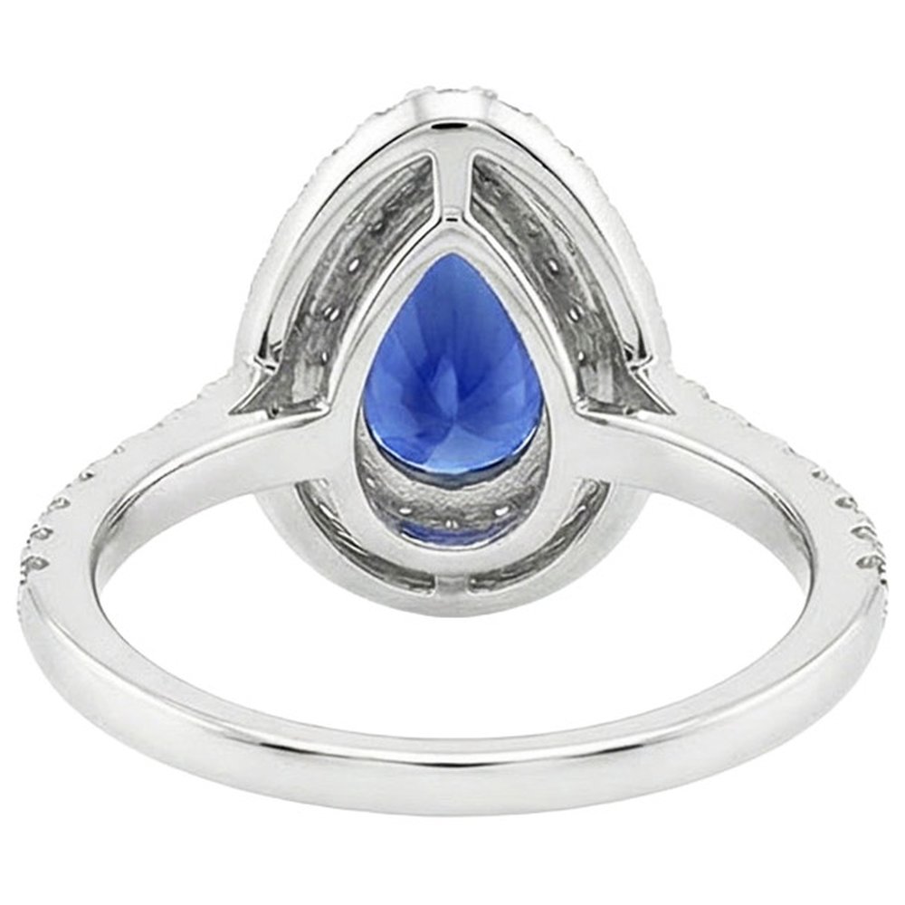 Doppelter Halo Ring Birnenschliff Ceylon Saphir & Aus der Erde Abgebauter Natürlicher Diamanten 4,50 Karat