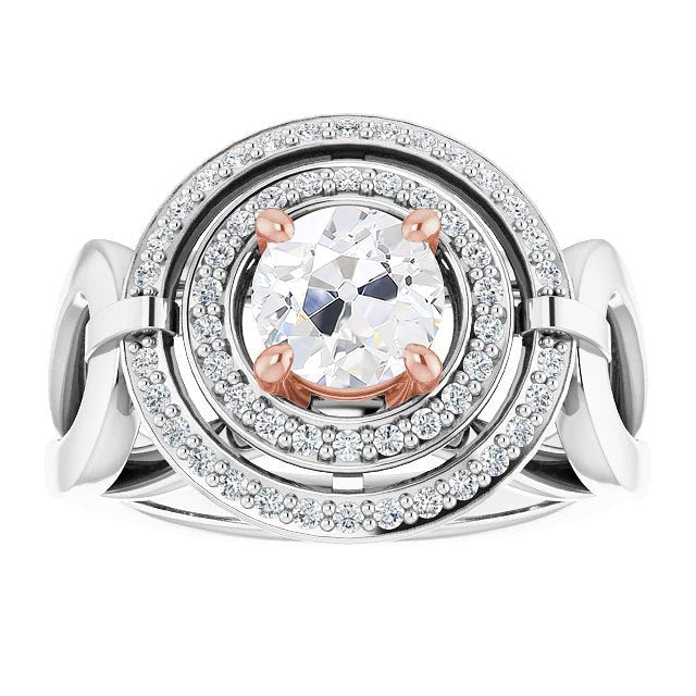 Doppelter Halo alter Bergmann Echt Diamantring-Zinken-Set 5.25 Karat geteilter Schaft