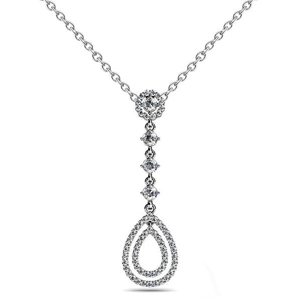 Doppeltropfen-Halskette mit rundem Echt Aus der Erde Abgebauter Natürlicher Diamant-Anhänger 6.0 Karat Weißgold 14K