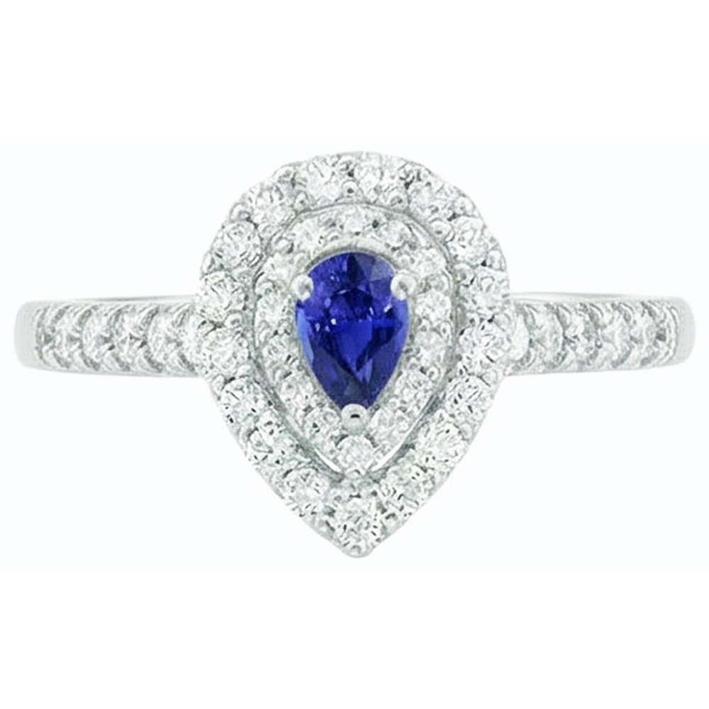 Double Halo Sri Lanka Saphir Ring Birne & Natürlicher Diamant ( nicht im Labor gezüchtet )en 3 Karat