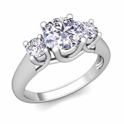 Drei Stein 1,75 Karat Echt Diamanten Ehering Weißgold 14K Neu