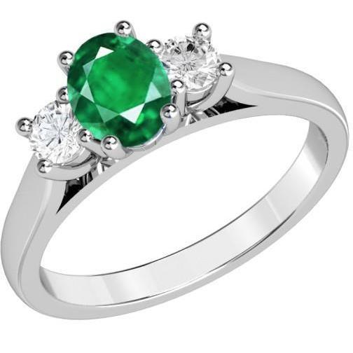 Drei Stein 3,30 Karat Grün Smaragd Und Diamanten Ehering 14K Gold