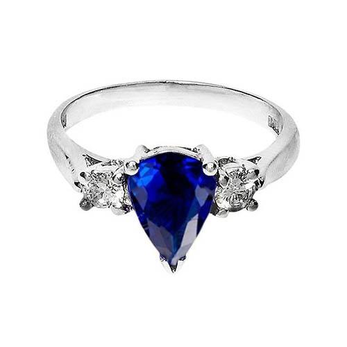 Drei-Stein-Birnen-Blauer Saphir und Aus der Erde Abgebauter Natürlicher Diamant-Verlobungsring 4.20 ct.
